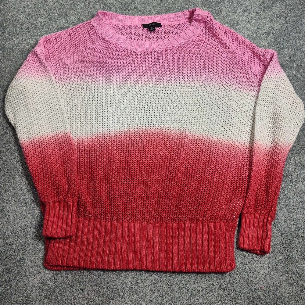 J. Crew Ombre Knit Pullover Sweater V-Neck Coral Pink White Small 100% Linen